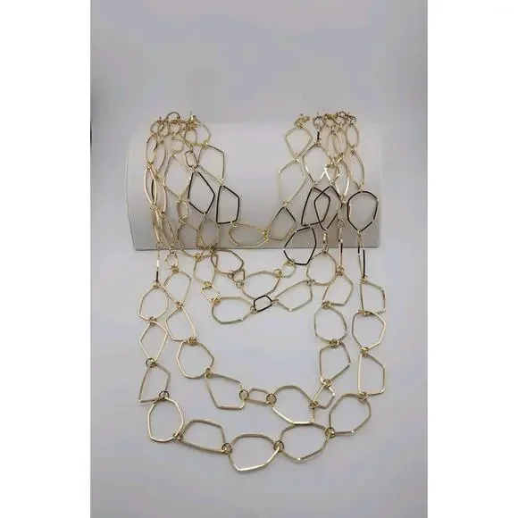 French Connections 5 Layered Multi Chain Long Gold Tone Necklace 37" - Picture 4 of 6